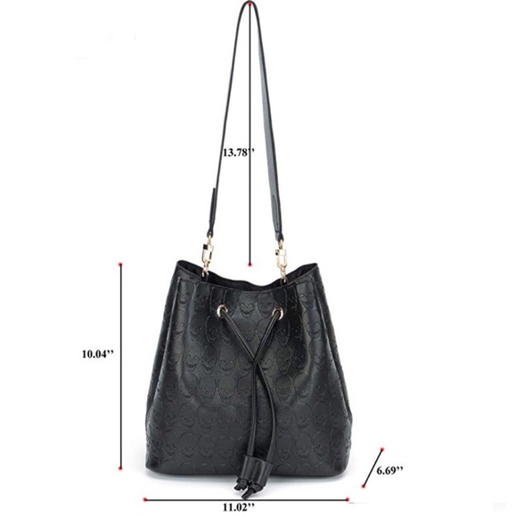 Skulls Bucket Bag Black Leather - Picture 2 of 7
